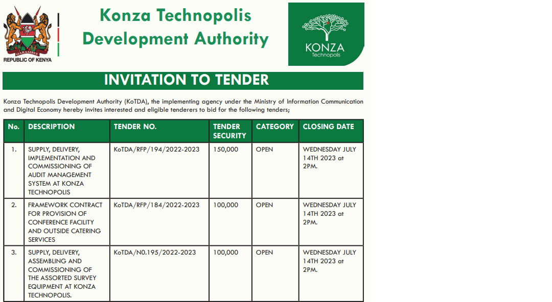 KoTDA-INVITATION TO TENDER JUNE-JULY 2023